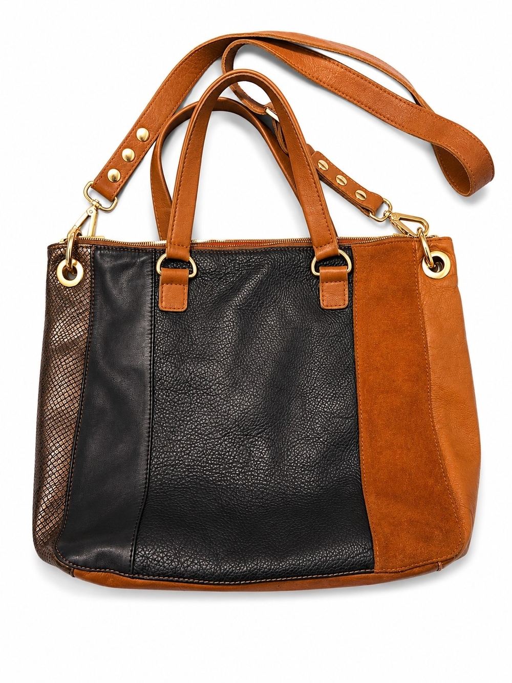 Hammitt Black and Tan Two-Tone Satchel with Gold Hardware